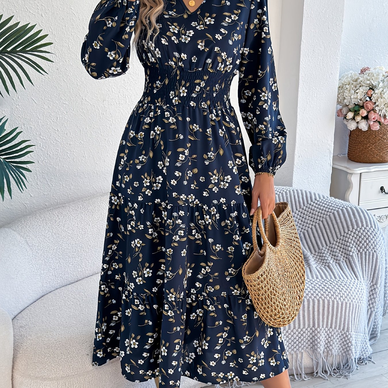 Spring Charm V-Neck A-Line Maxi Dress