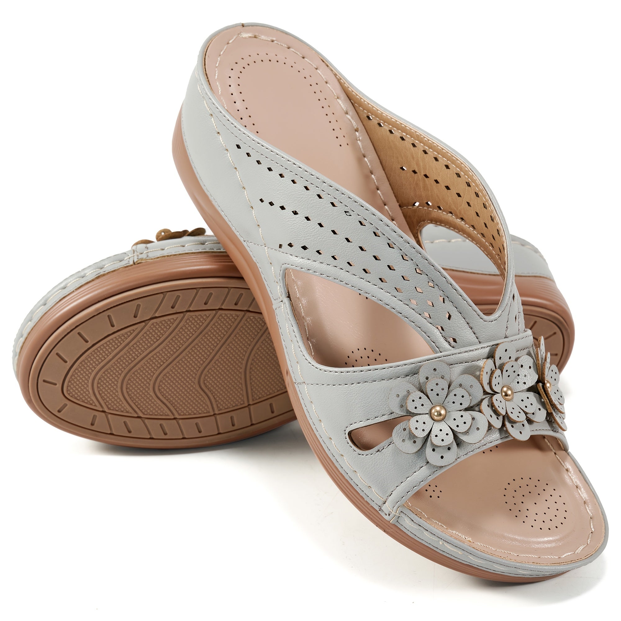 Floral Comfort Wedge Slide Sandals