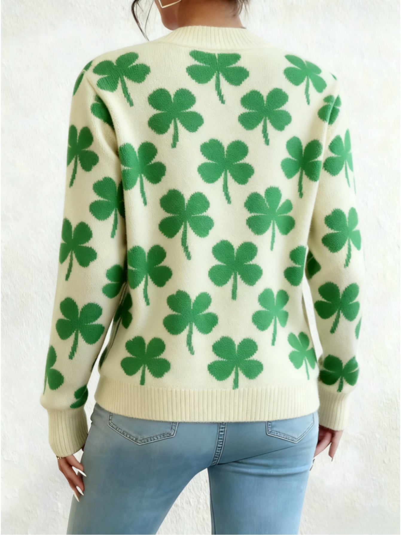 Four Leaf Clover Color Block Knit Sweater