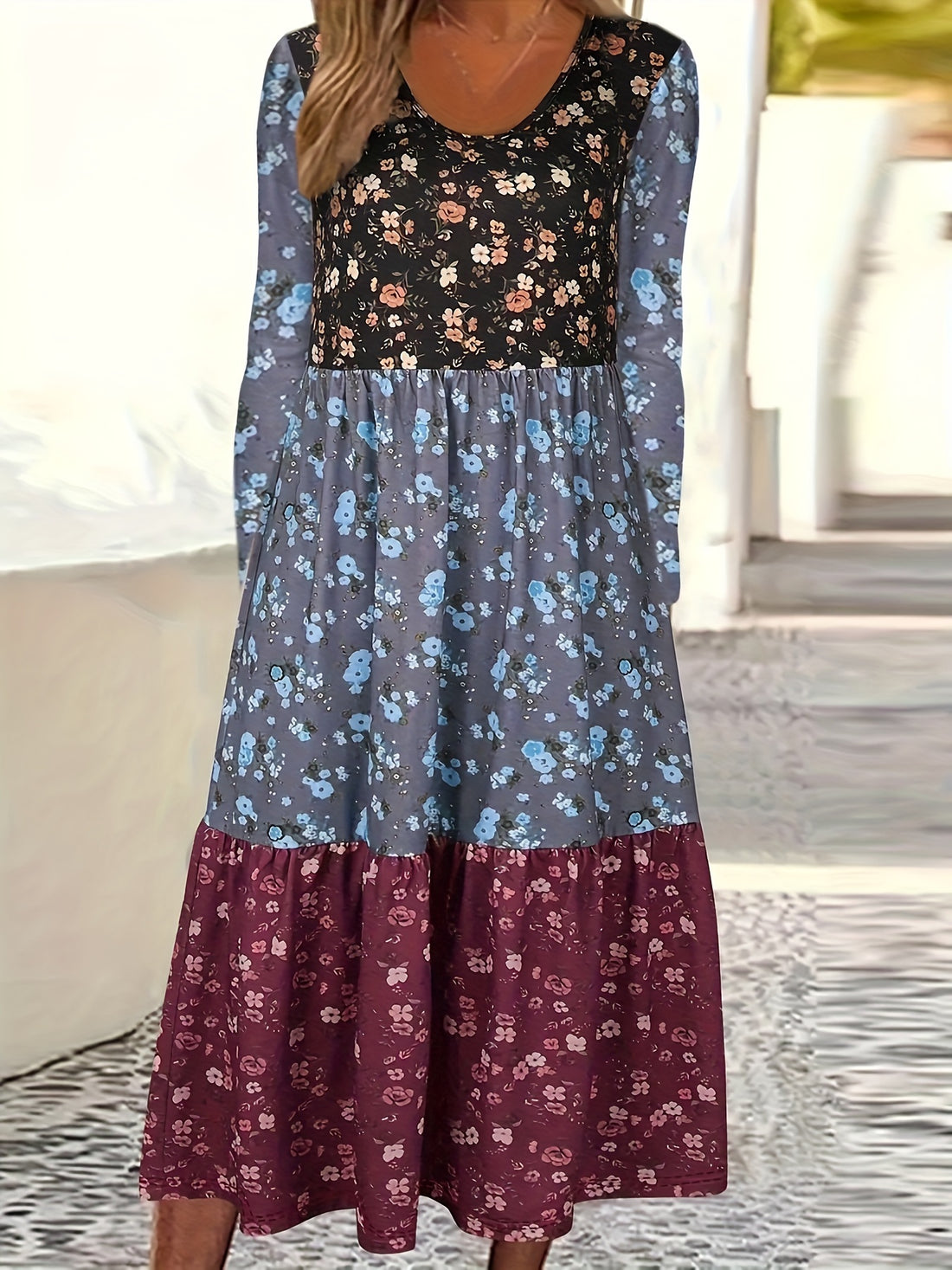 Elara Boho Patchwork Maxi Dress