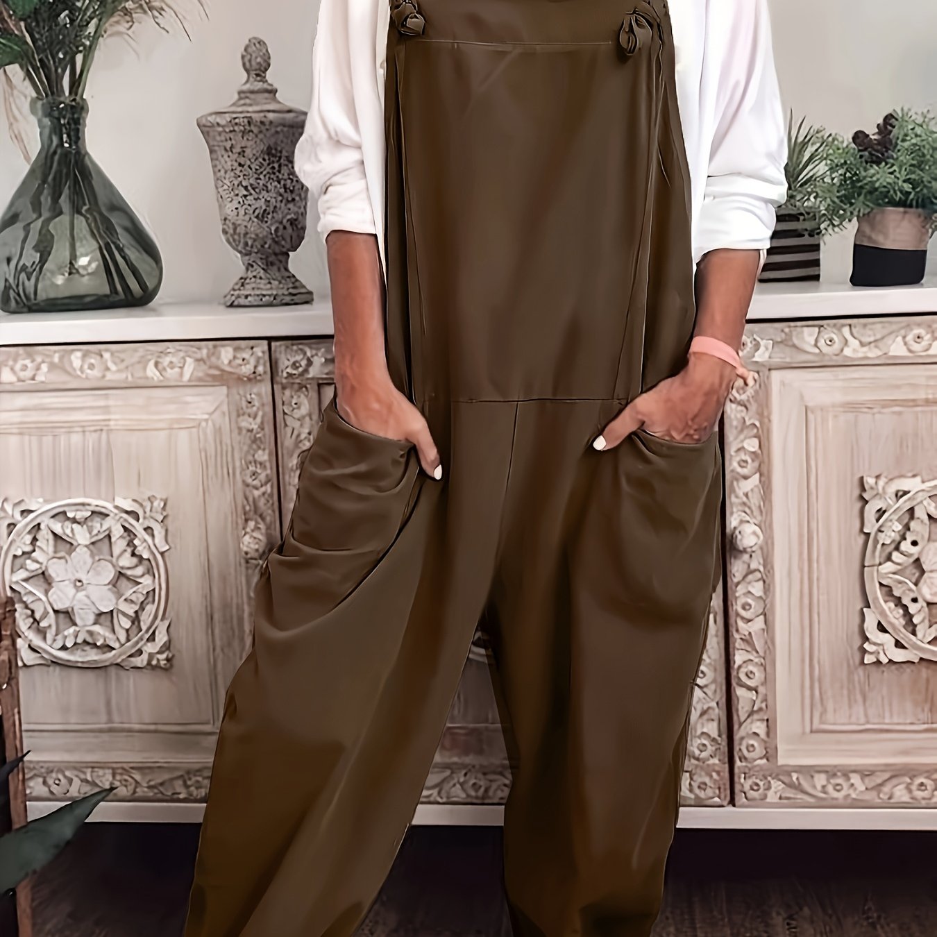 Khaki Structured Overalls