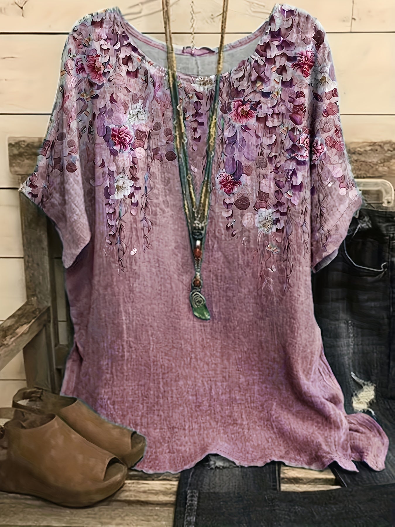 Vintage Floral Short Sleeve Blouse