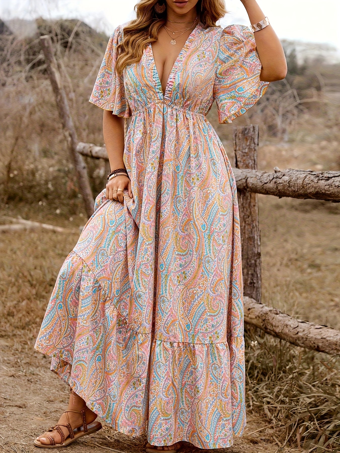 Women’s Fashion Print V-Neck Dress