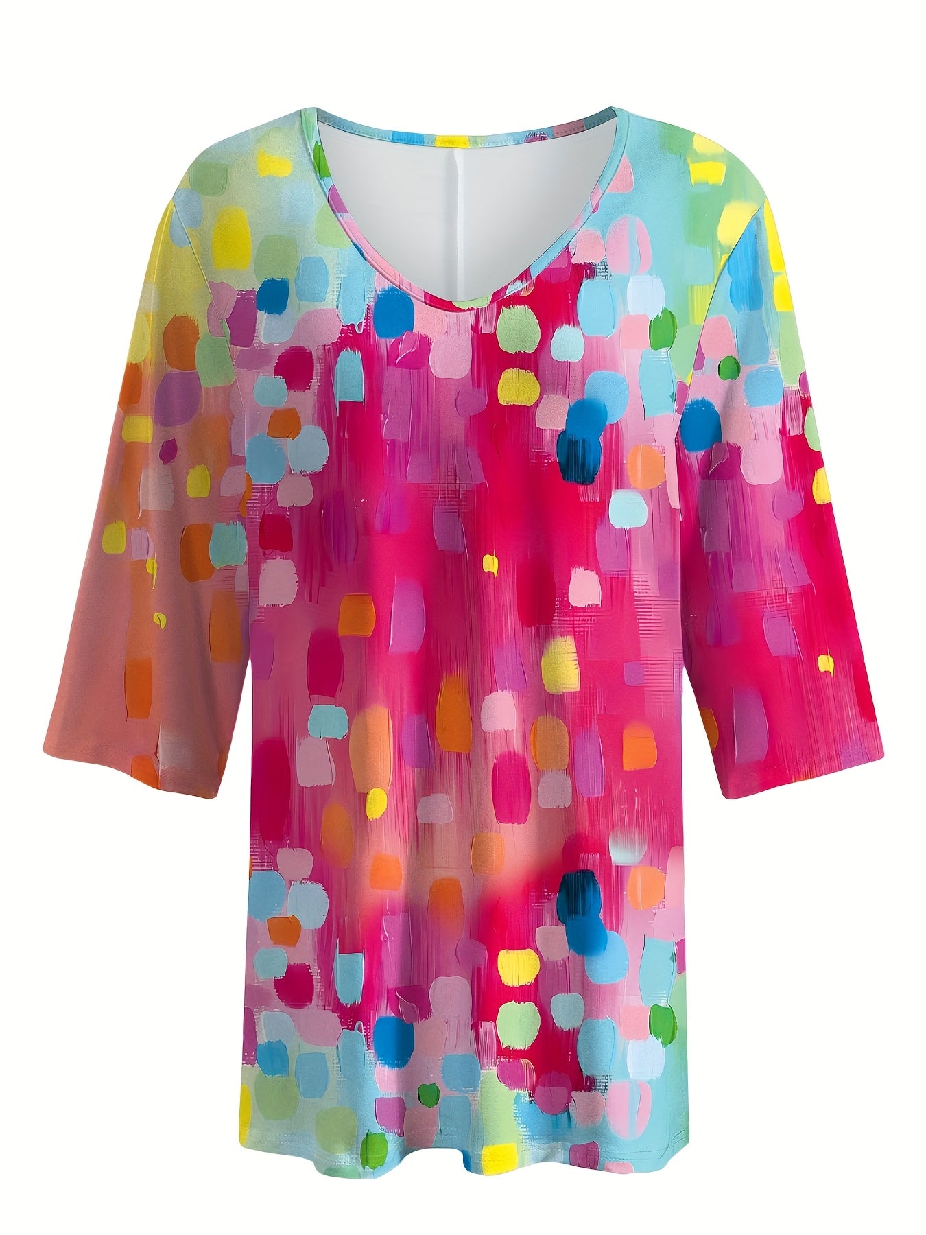Polka Dot V-Neck Mid-Sleeve Top