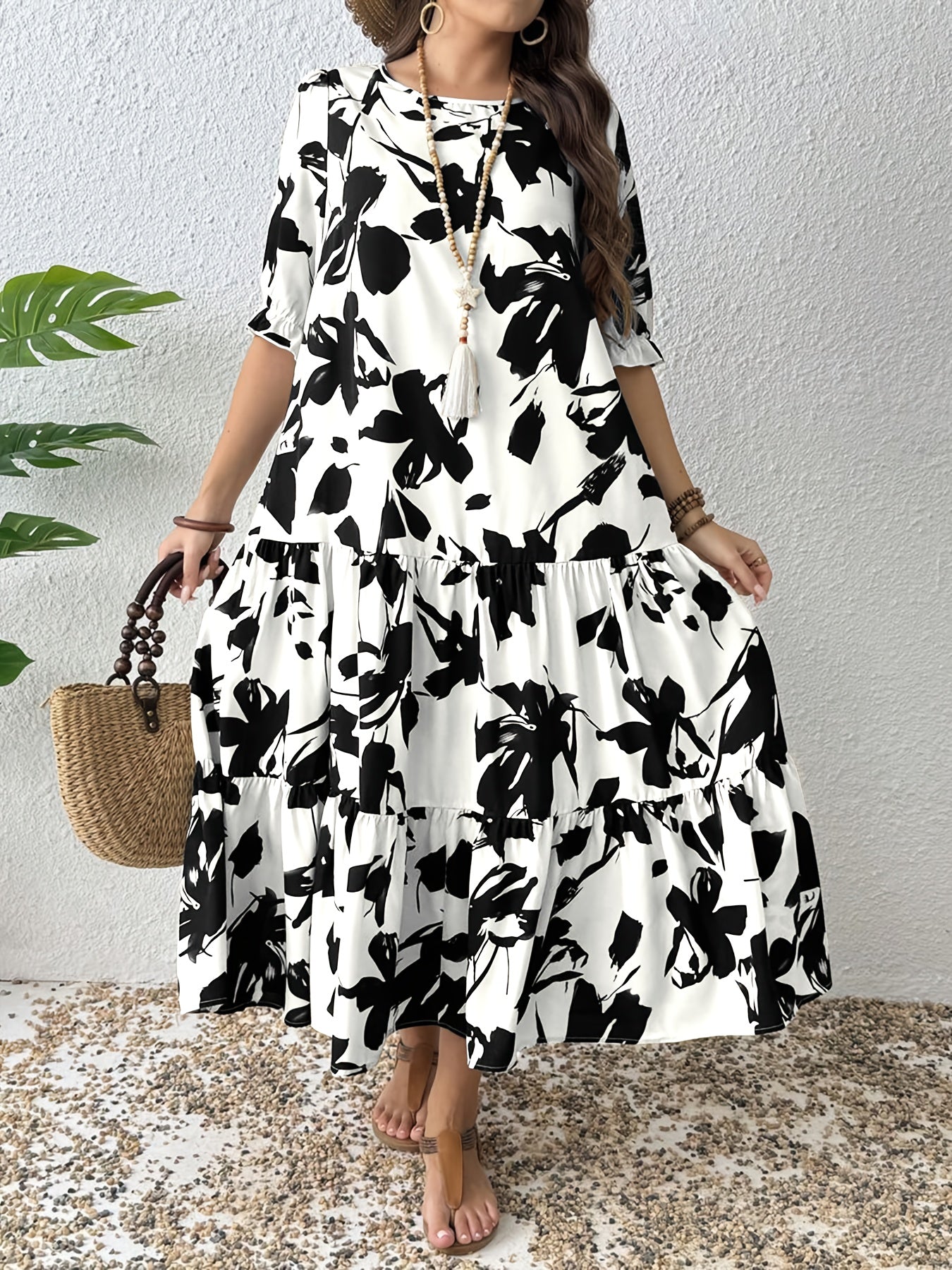 Printed Tiered Midi Dress