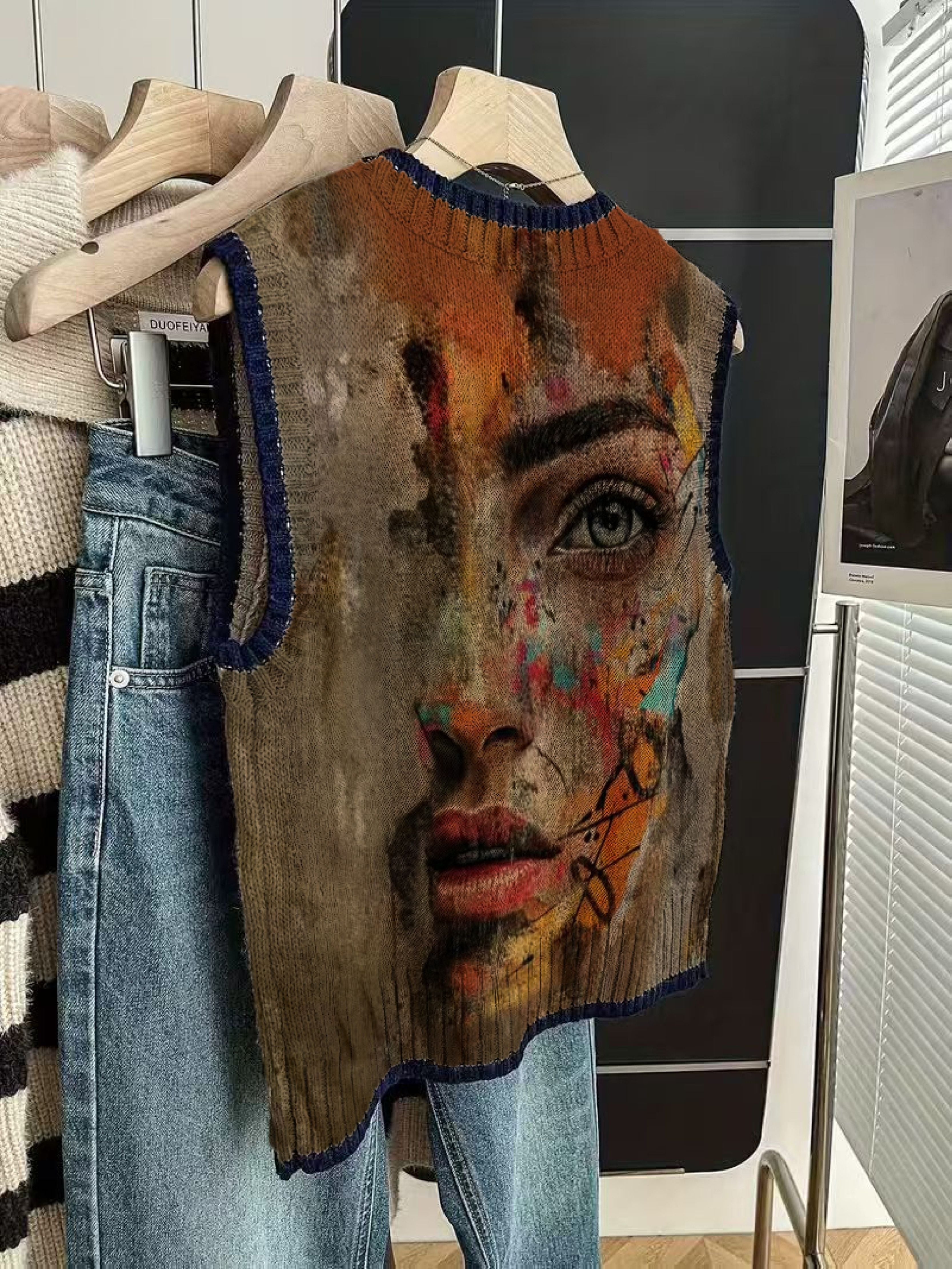 Abstract Face Art Knit Vest