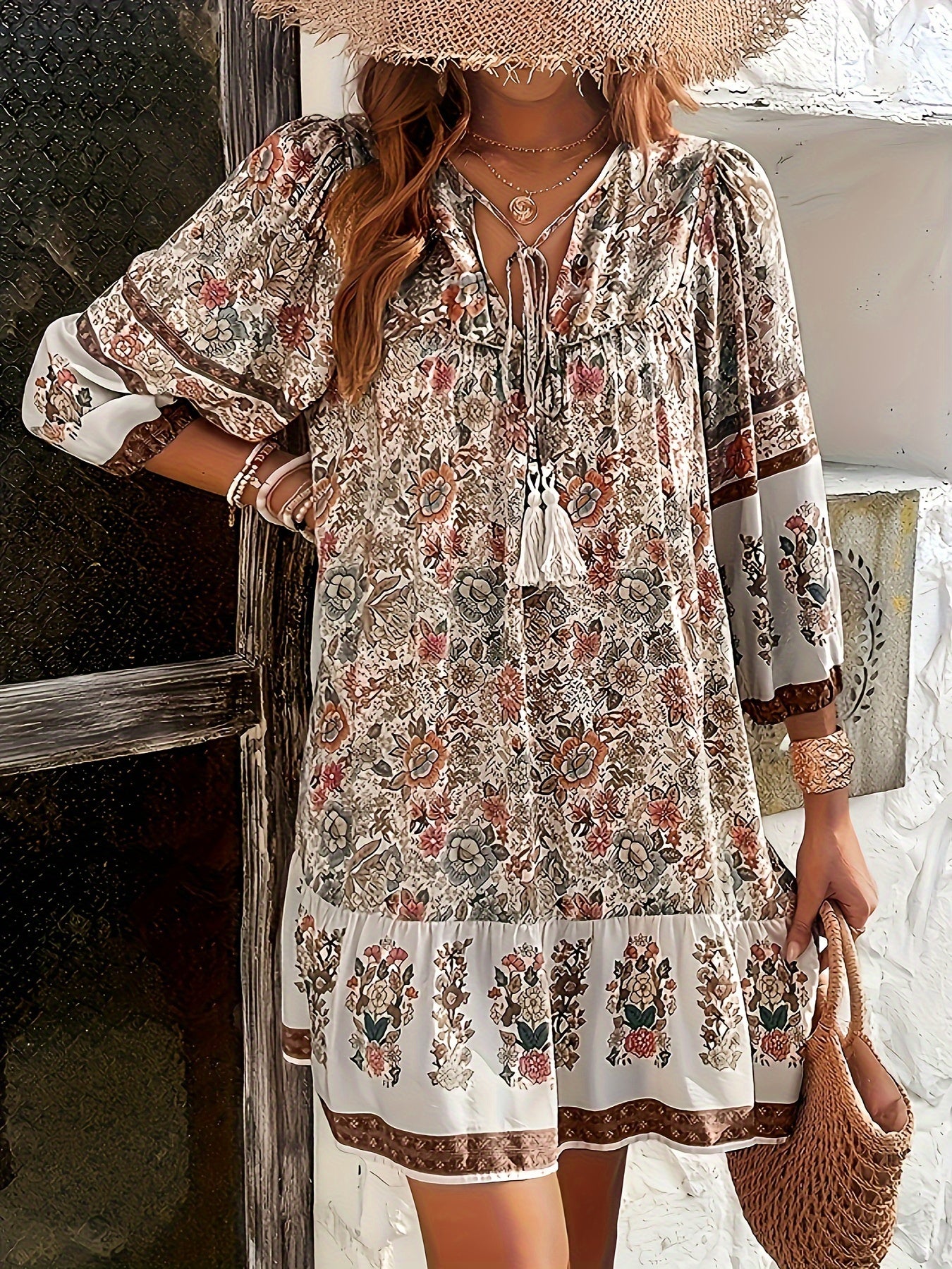 Emu Lin Elegant Printed Tie-Waist Dress for Women