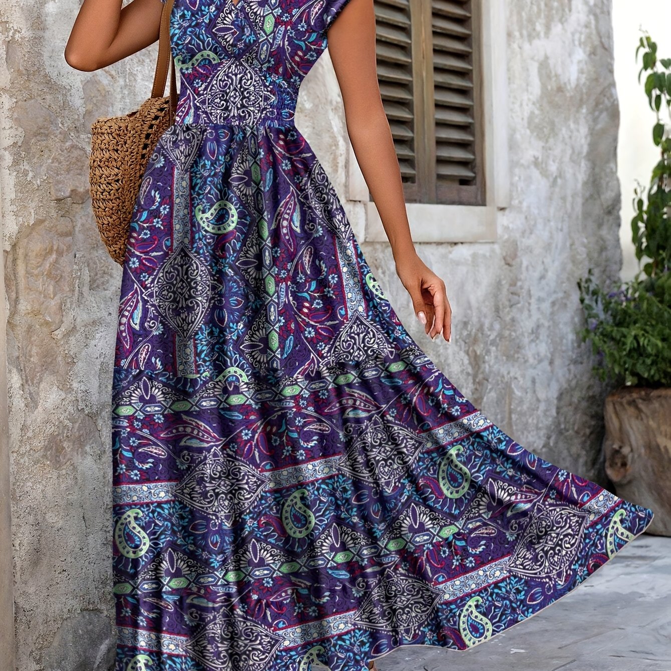 Printed Sleeveless Summer V-Neck Dress