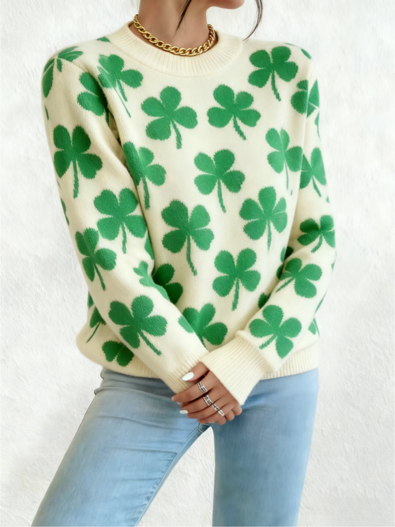 Four Leaf Clover Color Block Knit Sweater