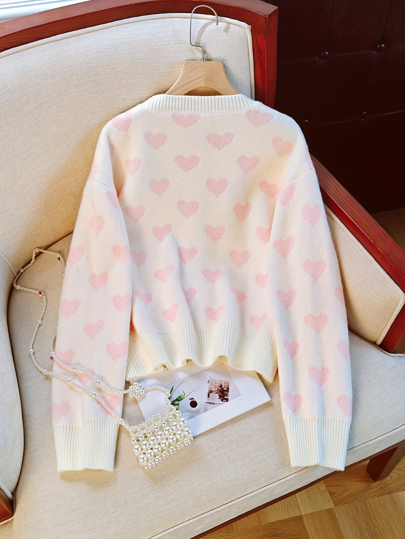 Soft Heart Knit Mid-Length Sweater