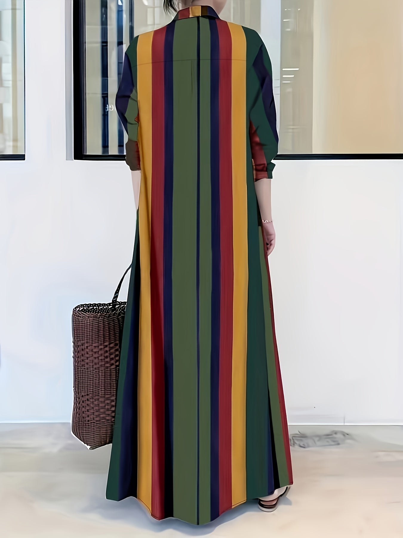 Casual Striped Button-Up Maxi Dress
