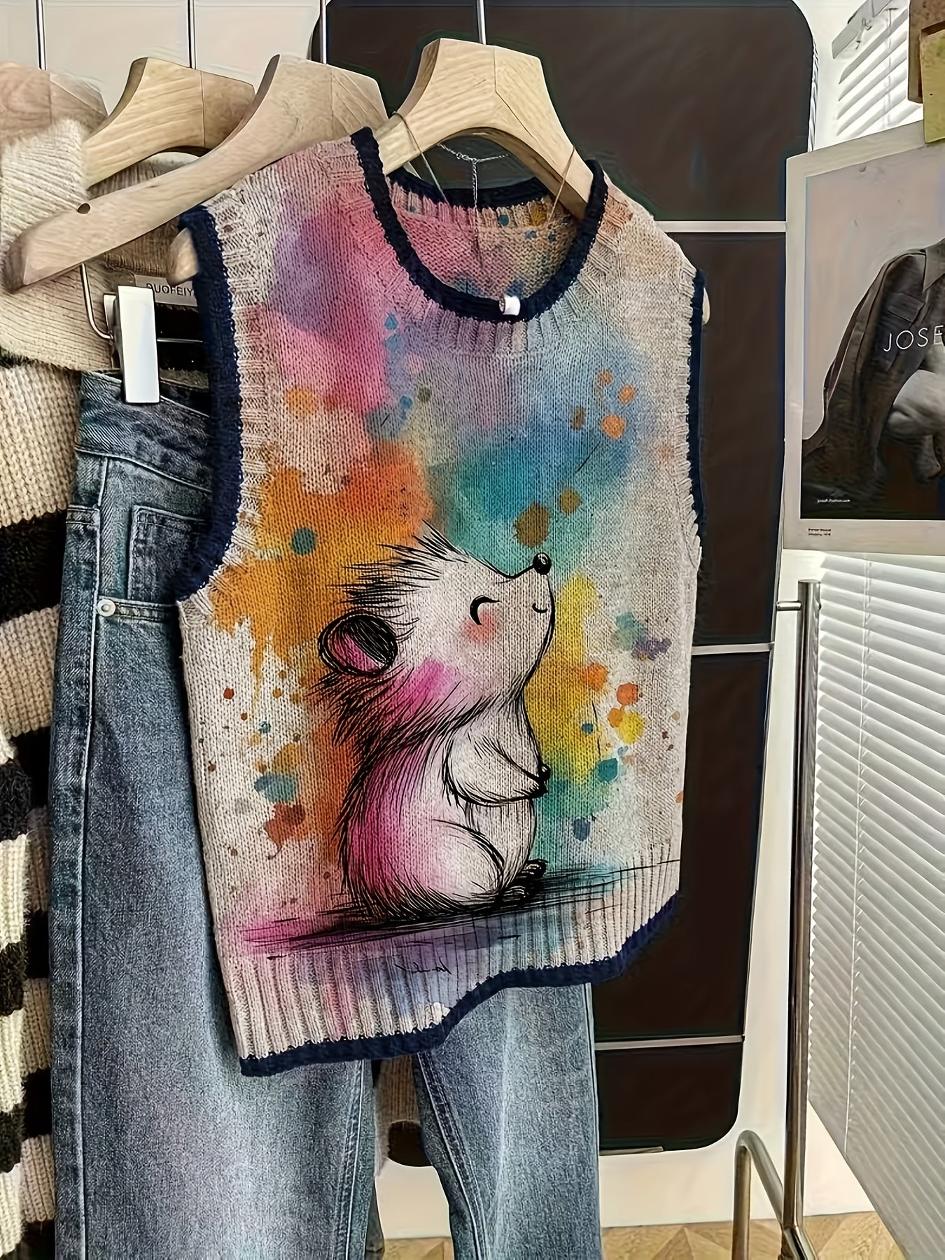 Hedgehog Illustration Knit Vest