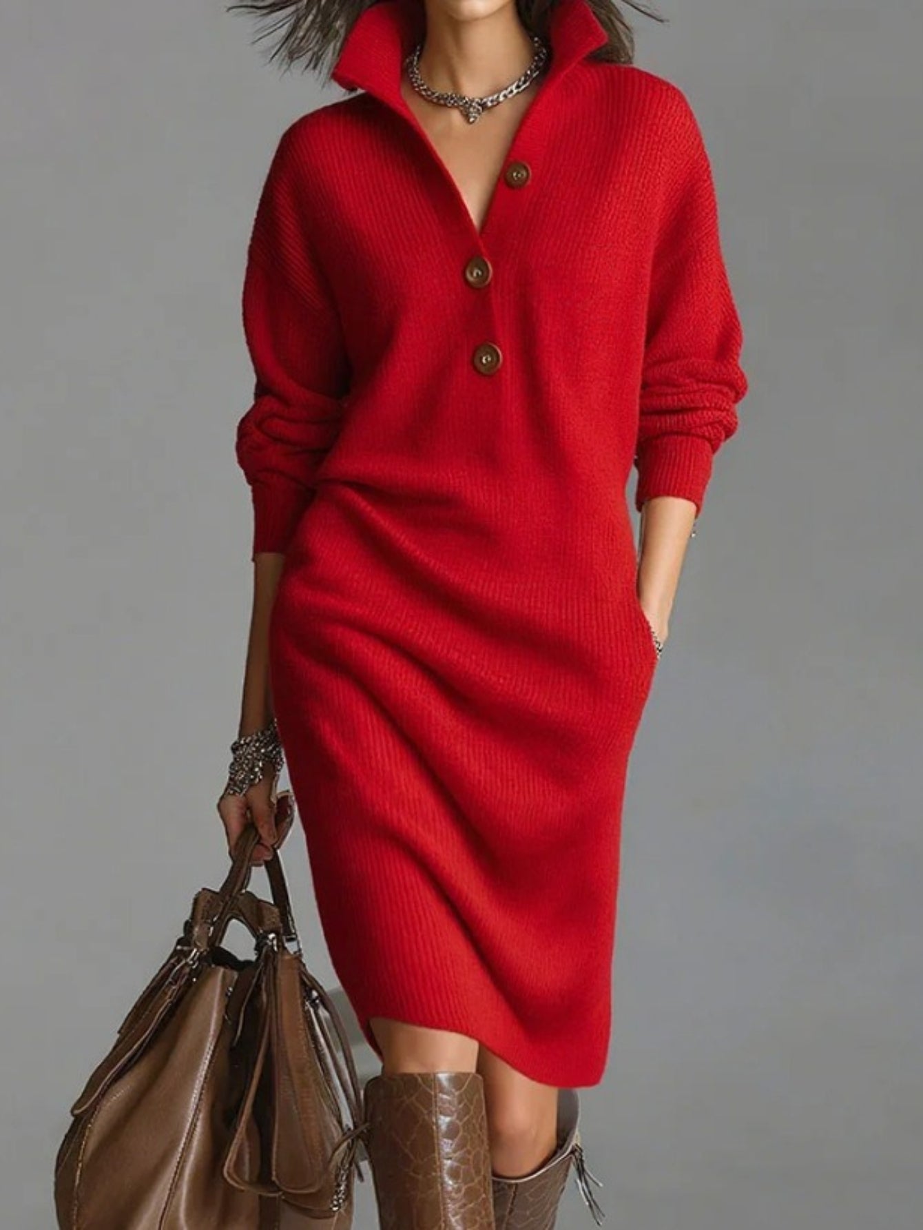 Brielle | Button Lapel Sweater Dress
