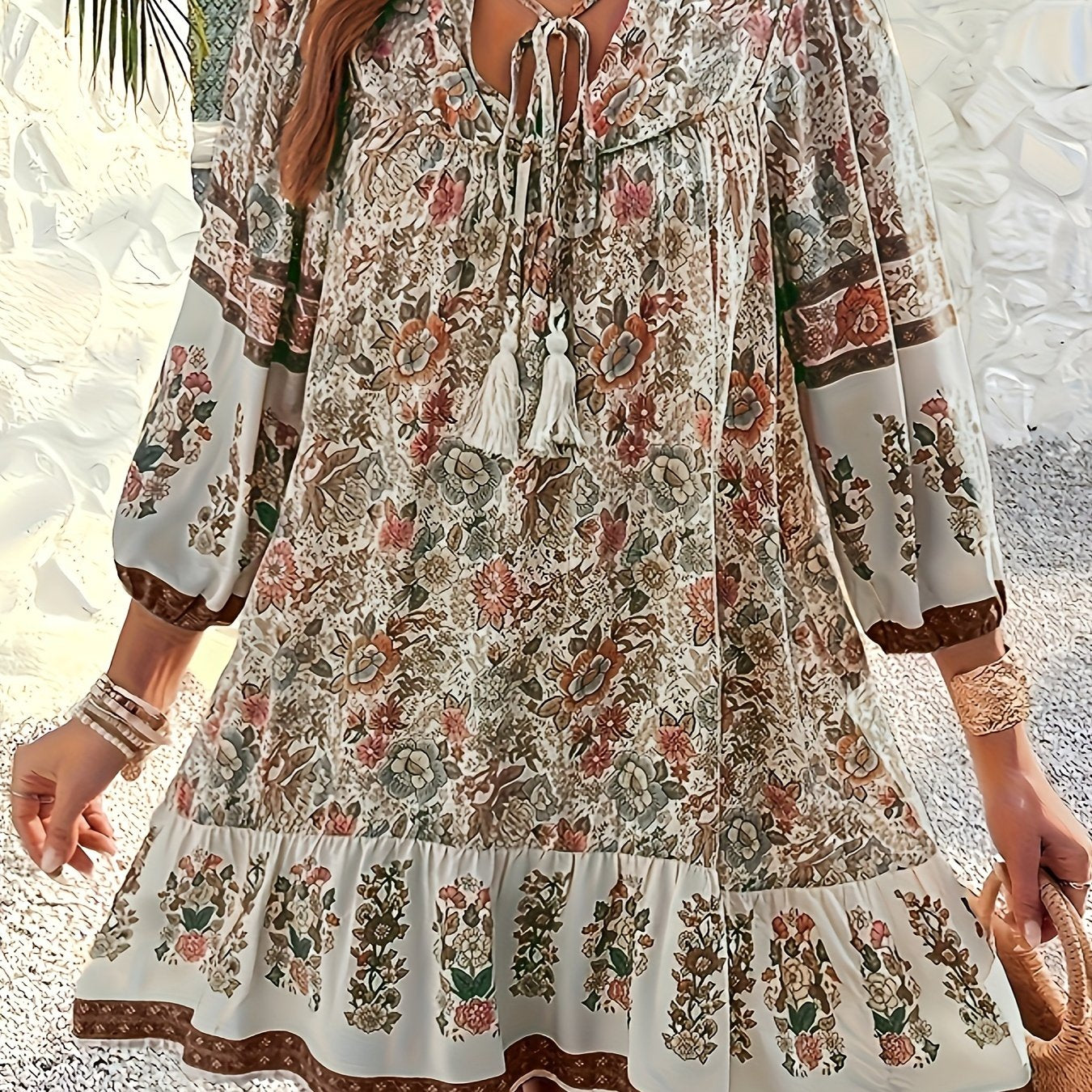 Emu Lin Elegant Printed Tie-Waist Dress for Women