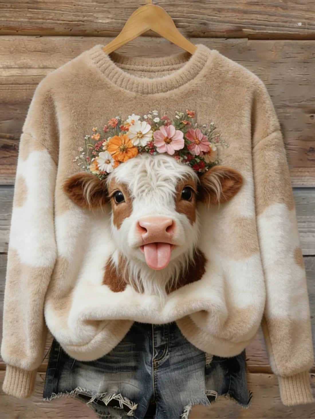 Calf and Floral Artistic Print Sweatshirt
