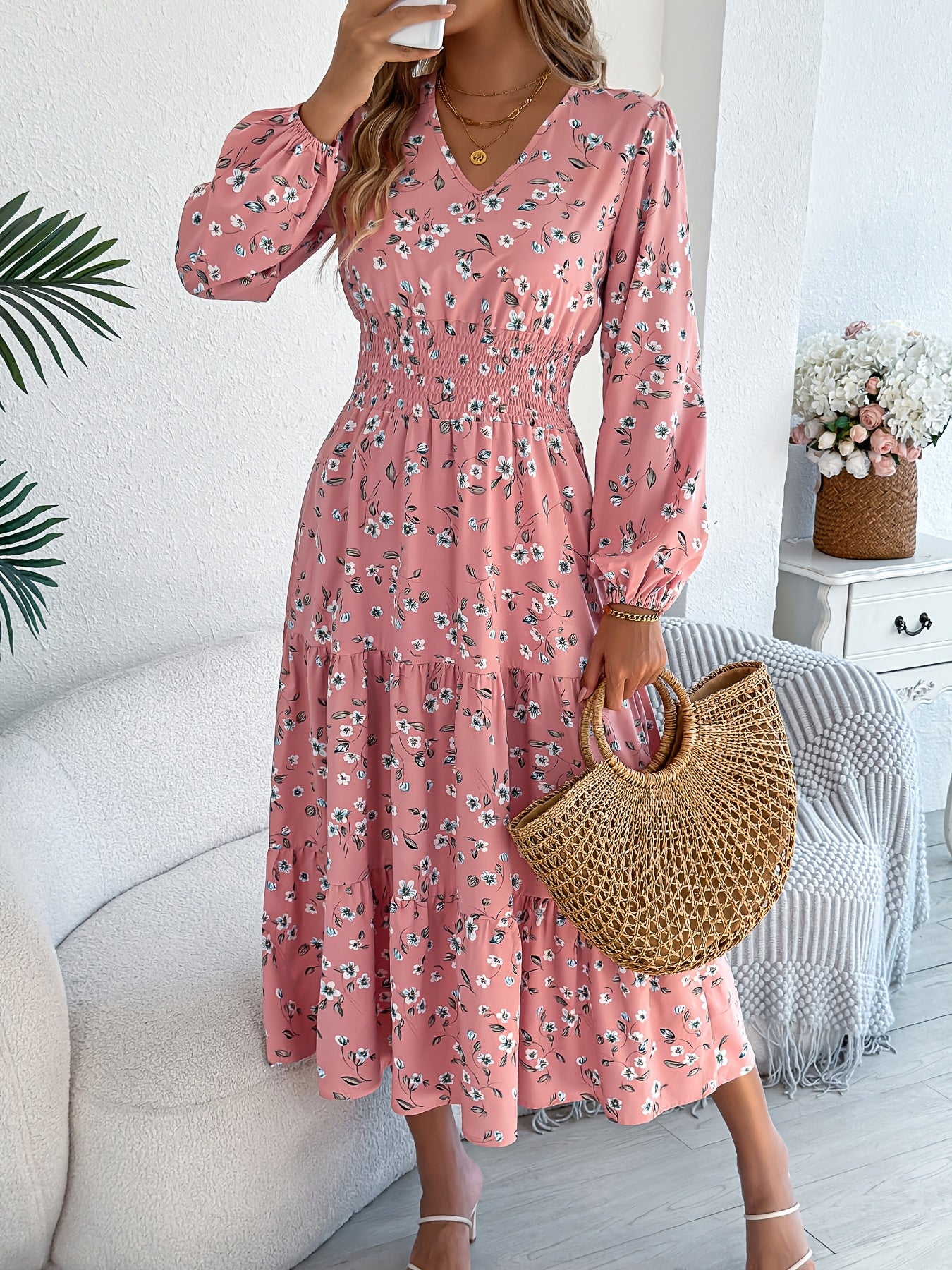 Spring Charm V-Neck A-Line Maxi Dress