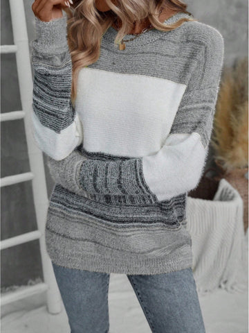 Elegant Contrast Collar Knit Sweater