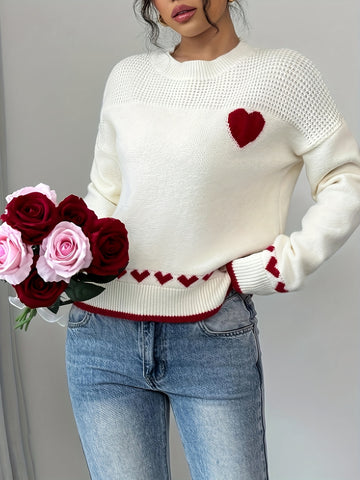 Sweet Heart Drop Shoulder Knit Sweater