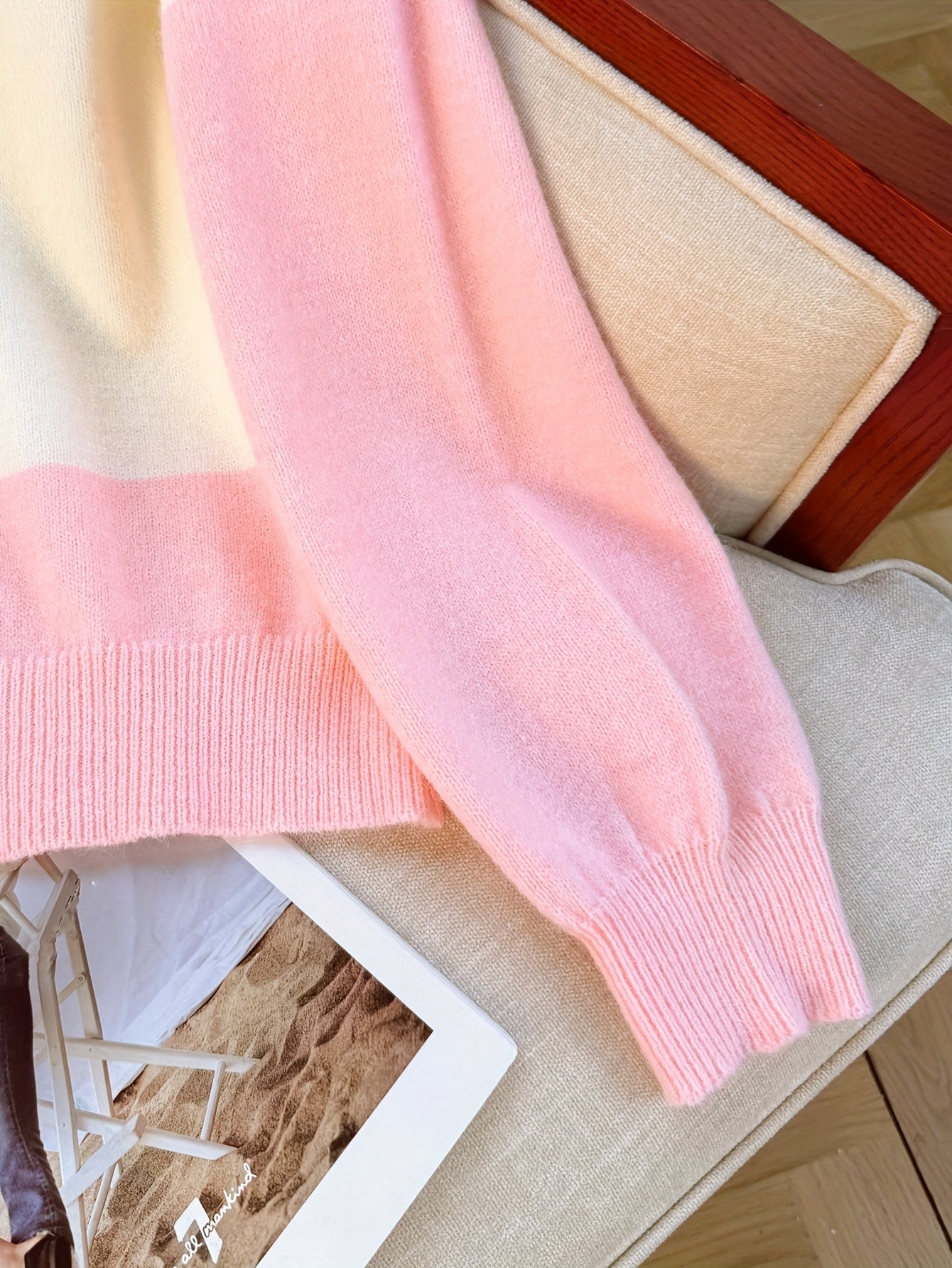 White Pink Gradient Knit Sweater