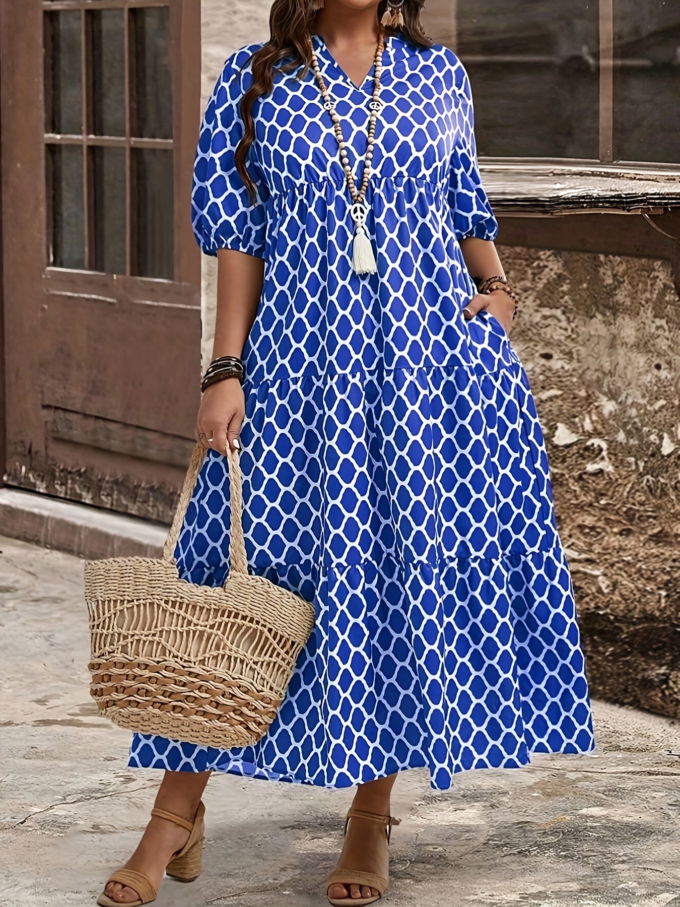 Notched Collar Printed Dress