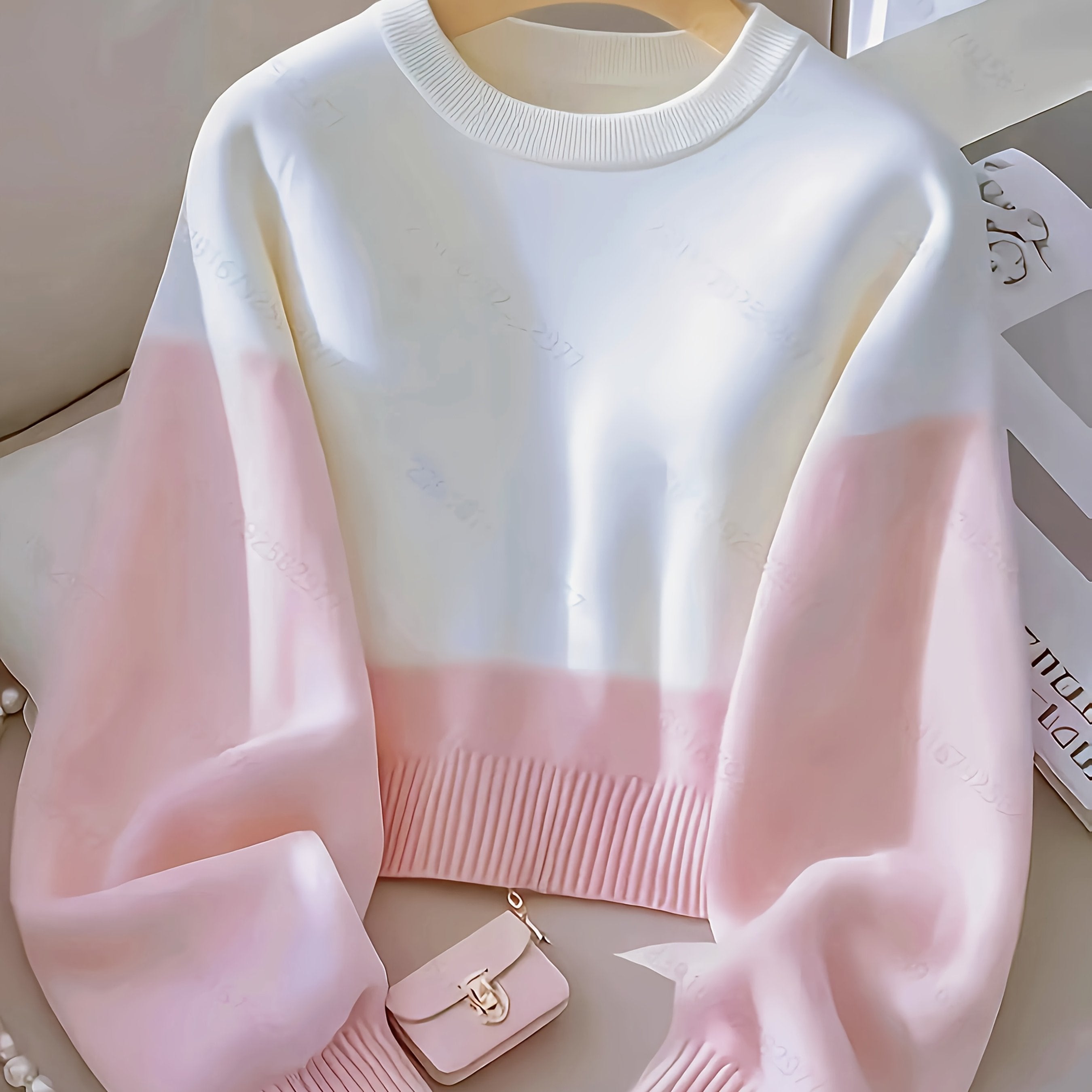 White Pink Gradient Knit Sweater