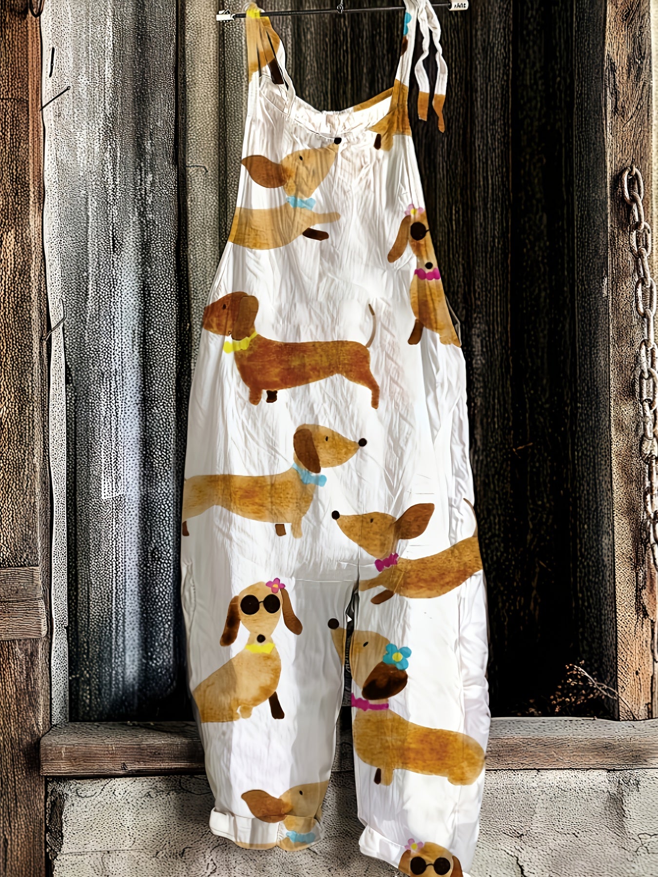 Dachshund Wide Leg Suspender Jumpsuit