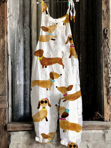 Dachshund Wide Leg Suspender Jumpsuit