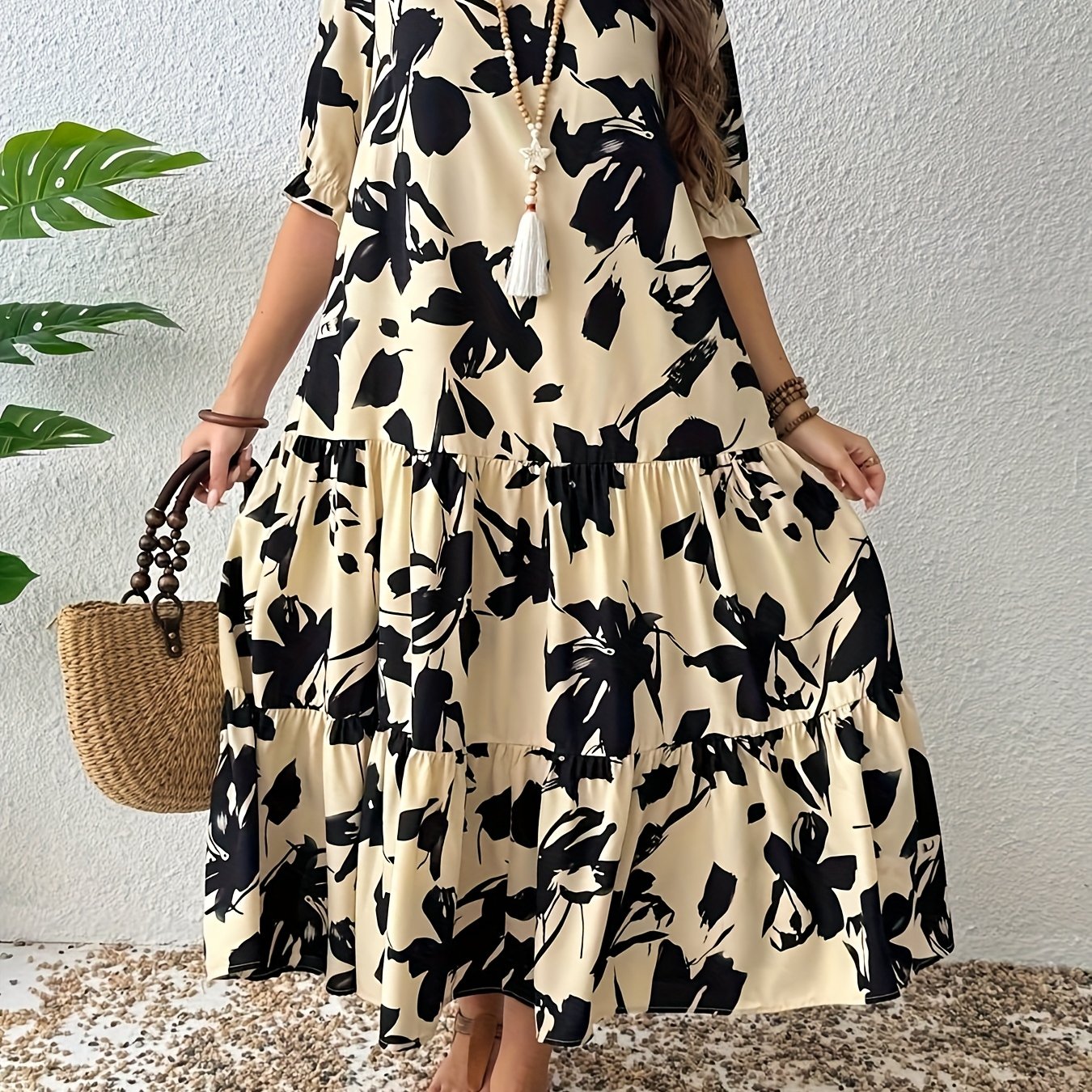 Printed Tiered Midi Dress