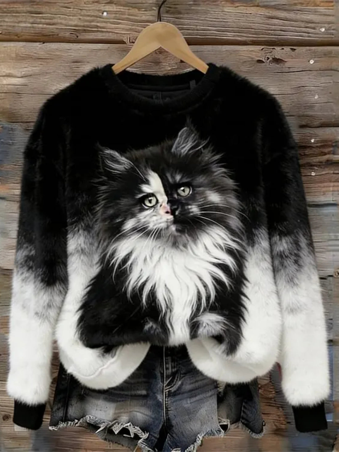 Black and White Cat Art Print Sweatshirt