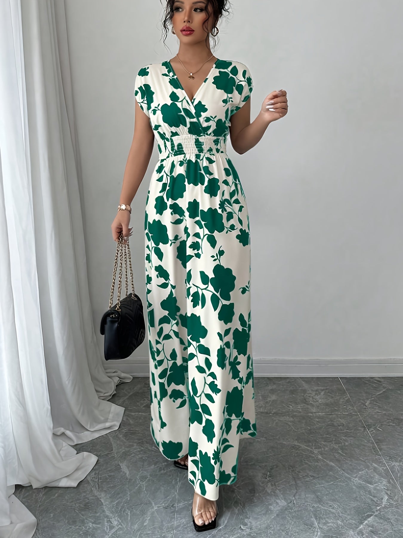 Plus Size V-Neck Formal Maxi Dress