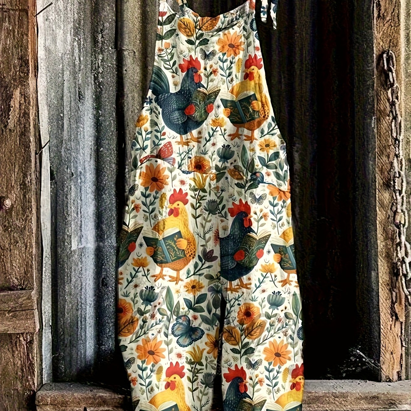 Farm Style Rooster Wide Leg Jumpsuit