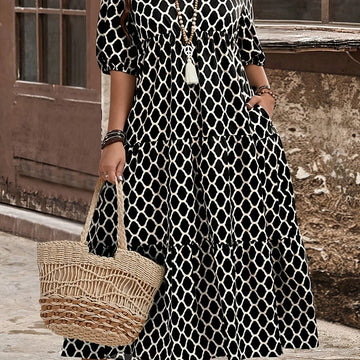 Notched Collar Printed Dress