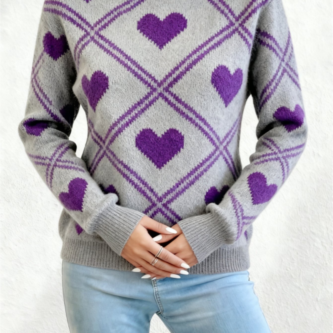 Diamond Heart Color Block Sweater