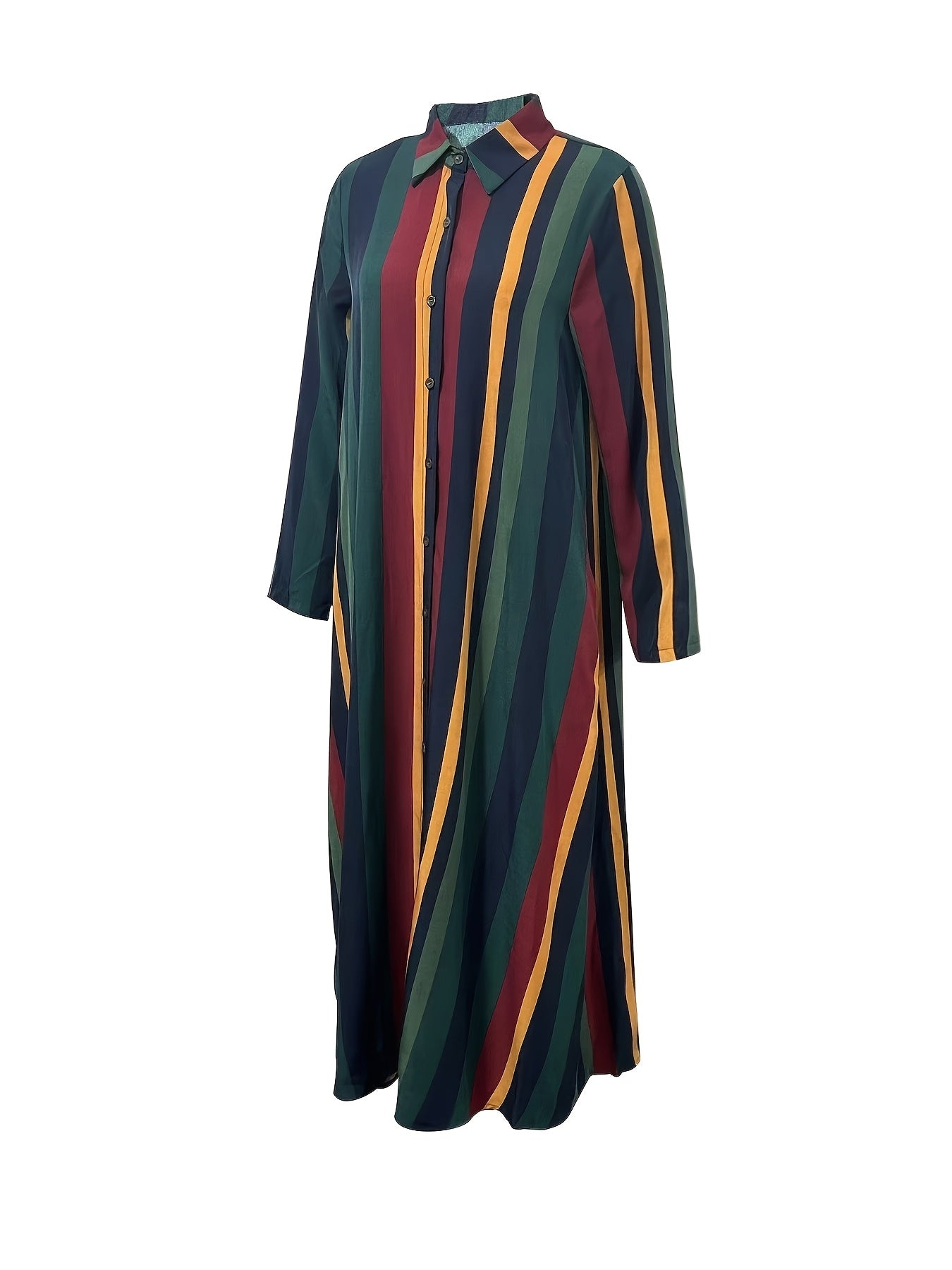 Casual Striped Button-Up Maxi Dress