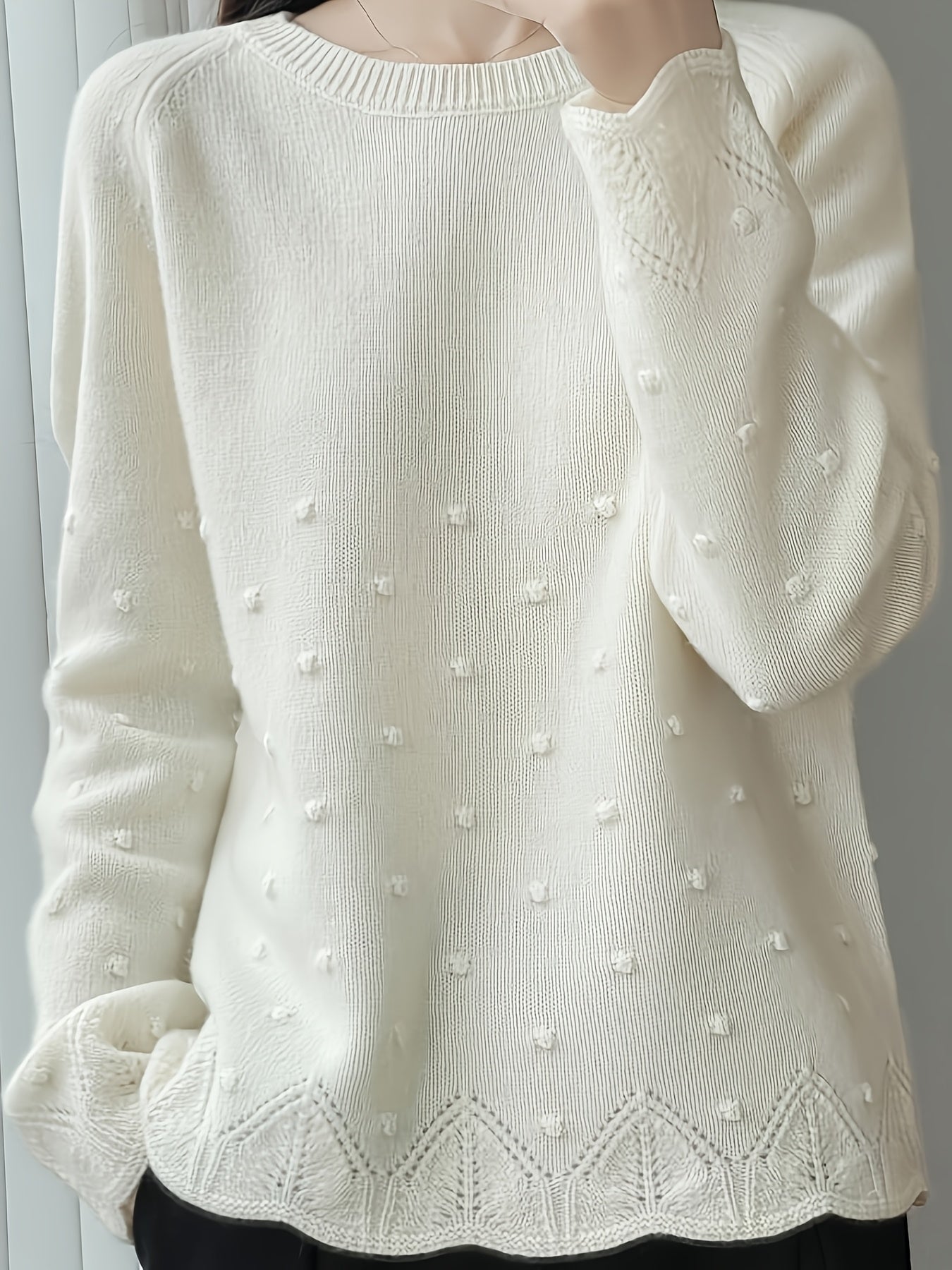 Women' Spring/Autumn Polka Dot Sweater - Loose-Fit Thin Layering Top Suitable for Women, Round Neck Blouses for Blouses, Machine-Washable Spring/Fall Wear
