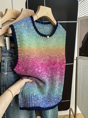 Rainbow Gradient Knit Vest