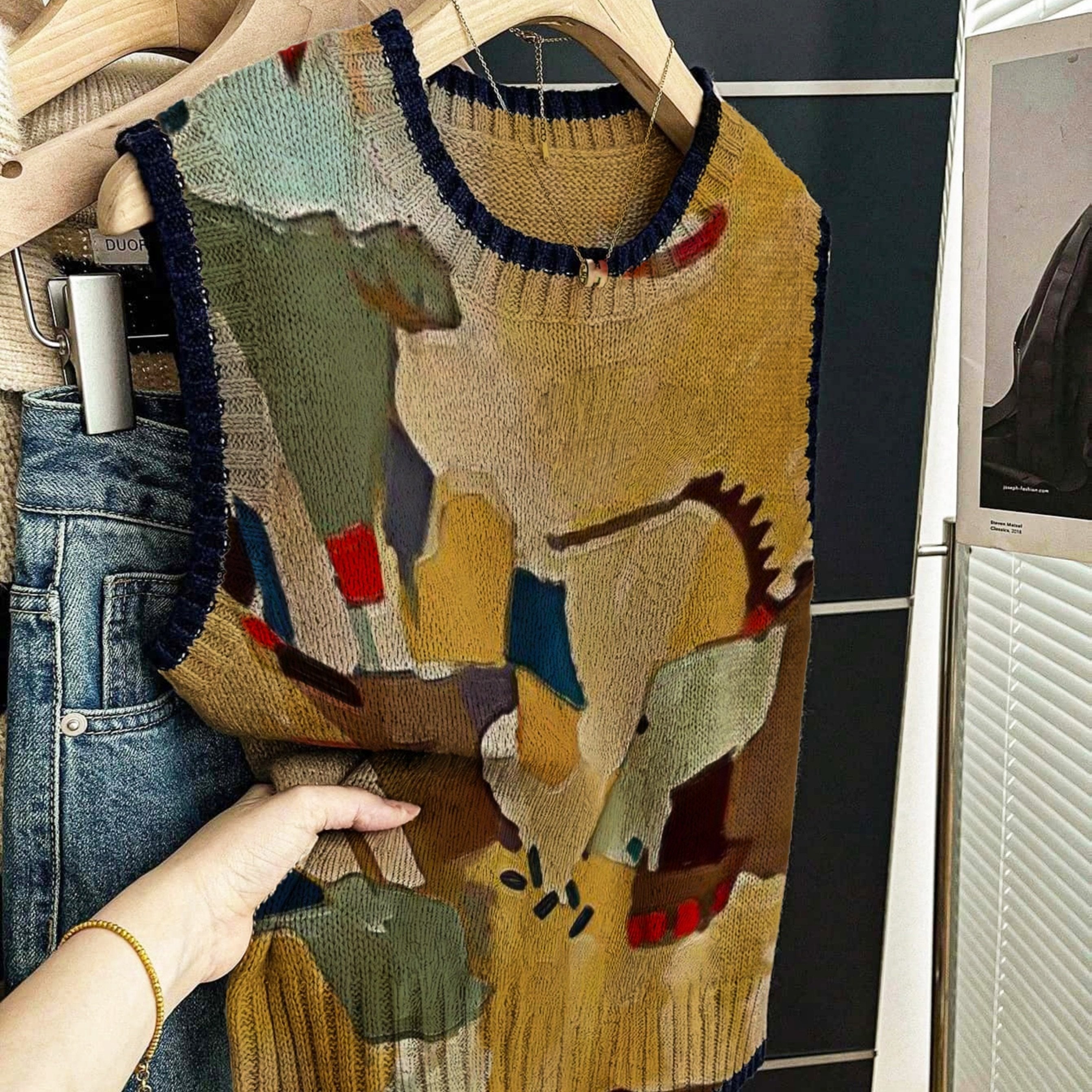 Abstract Patchwork Knit Vest