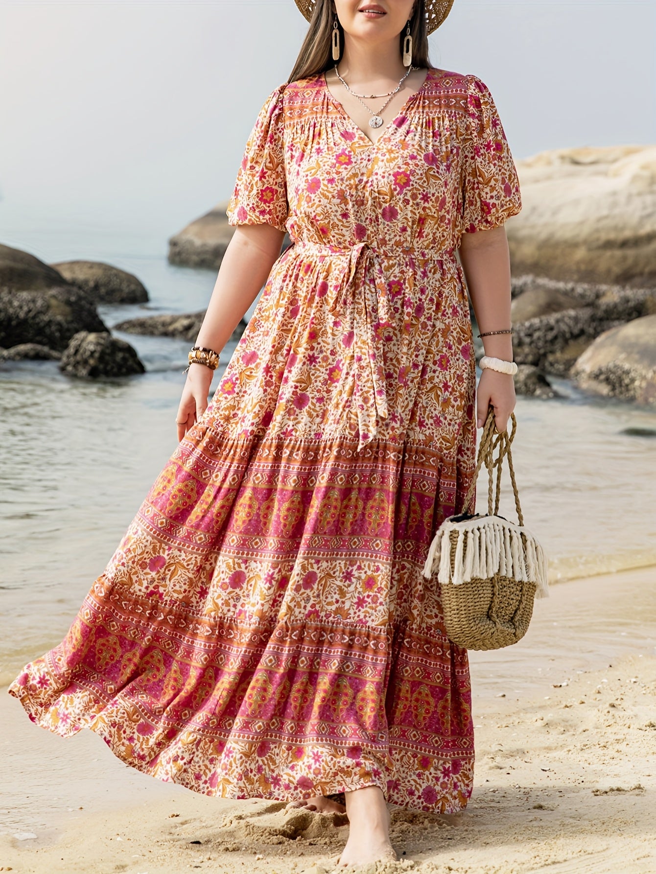Mermaid Floral Belted Maxi Dress