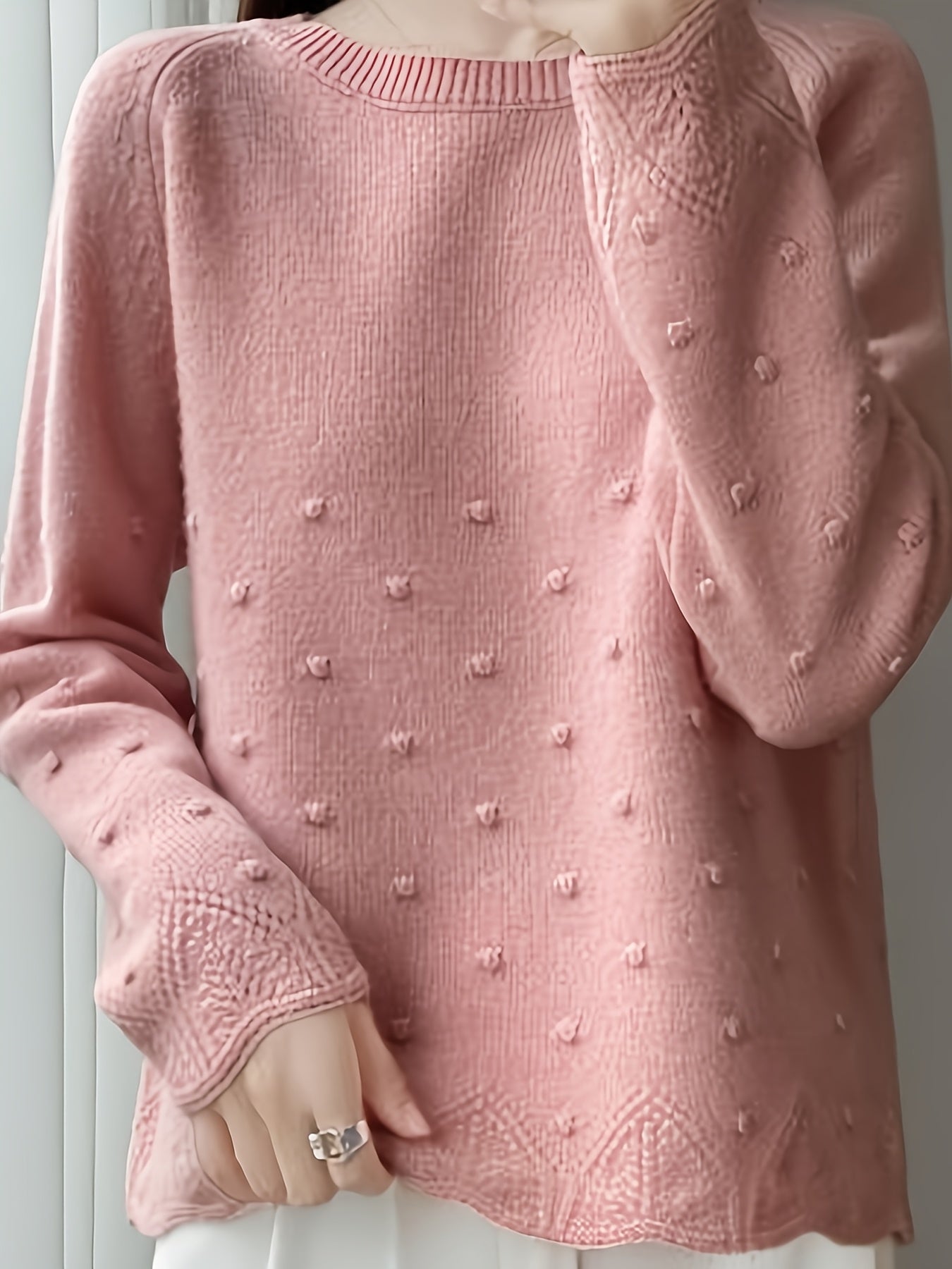 Women' Spring/Autumn Polka Dot Sweater - Loose-Fit Thin Layering Top Suitable for Women, Round Neck Blouses for Blouses, Machine-Washable Spring/Fall Wear