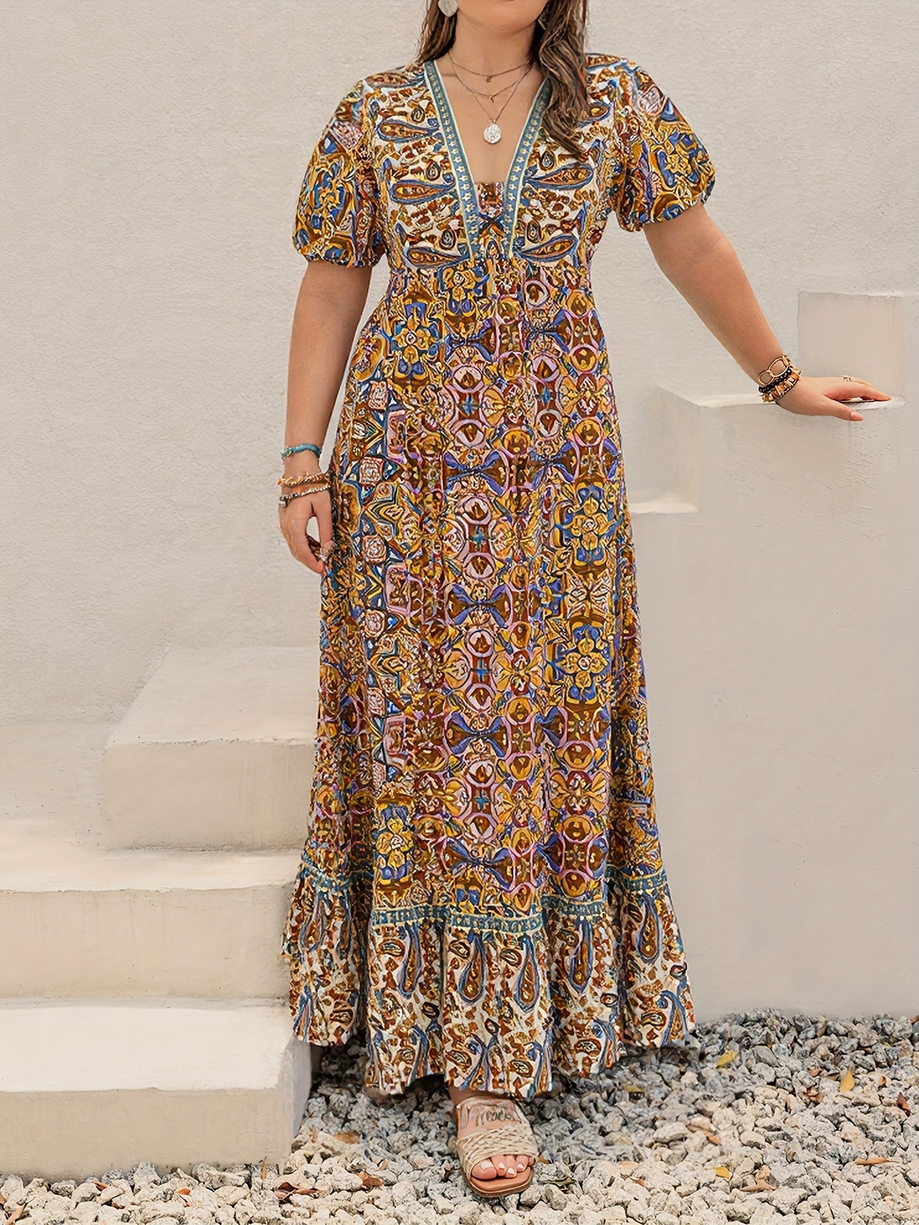 Bohemian Geometric Maxi Dress