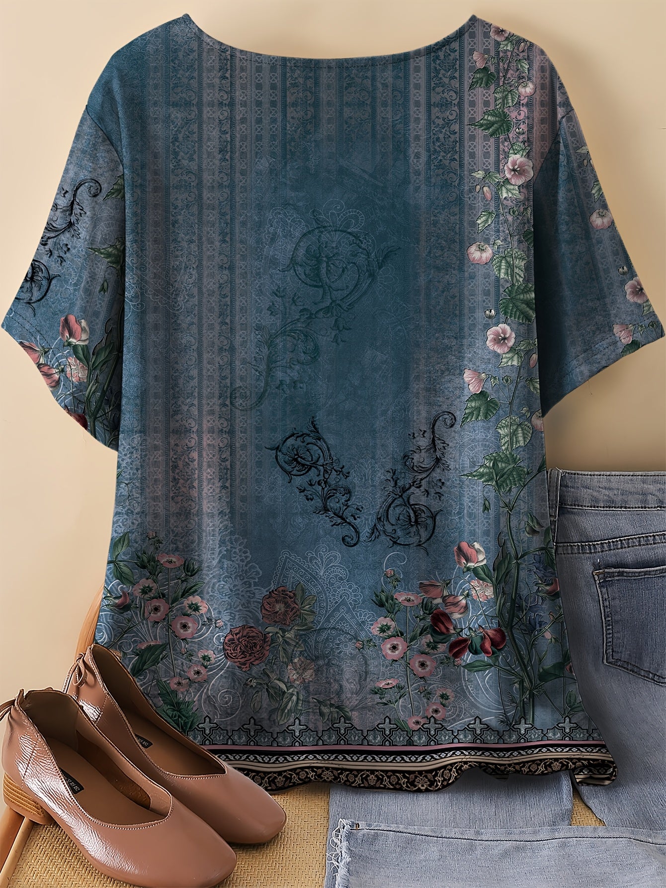 Retro Floral Oversized T-Shirt