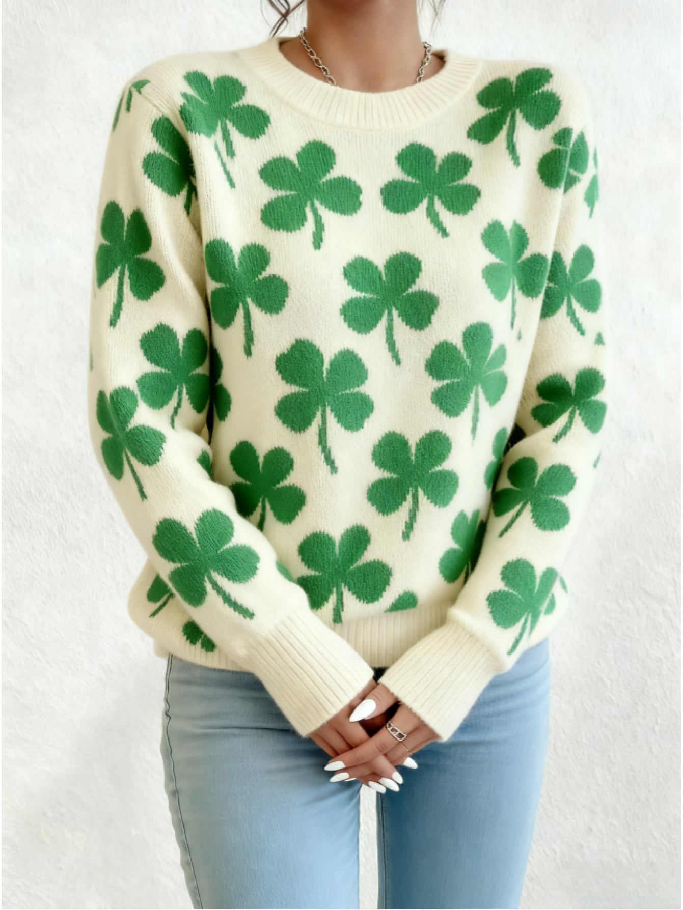 Four Leaf Clover Color Block Knit Sweater