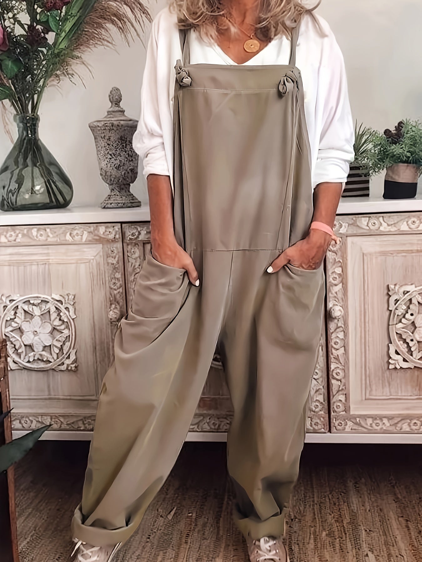 Khaki Structured Overalls