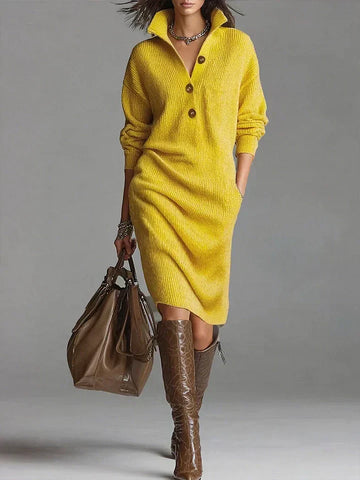 Sophisticated Lapel Button Dress