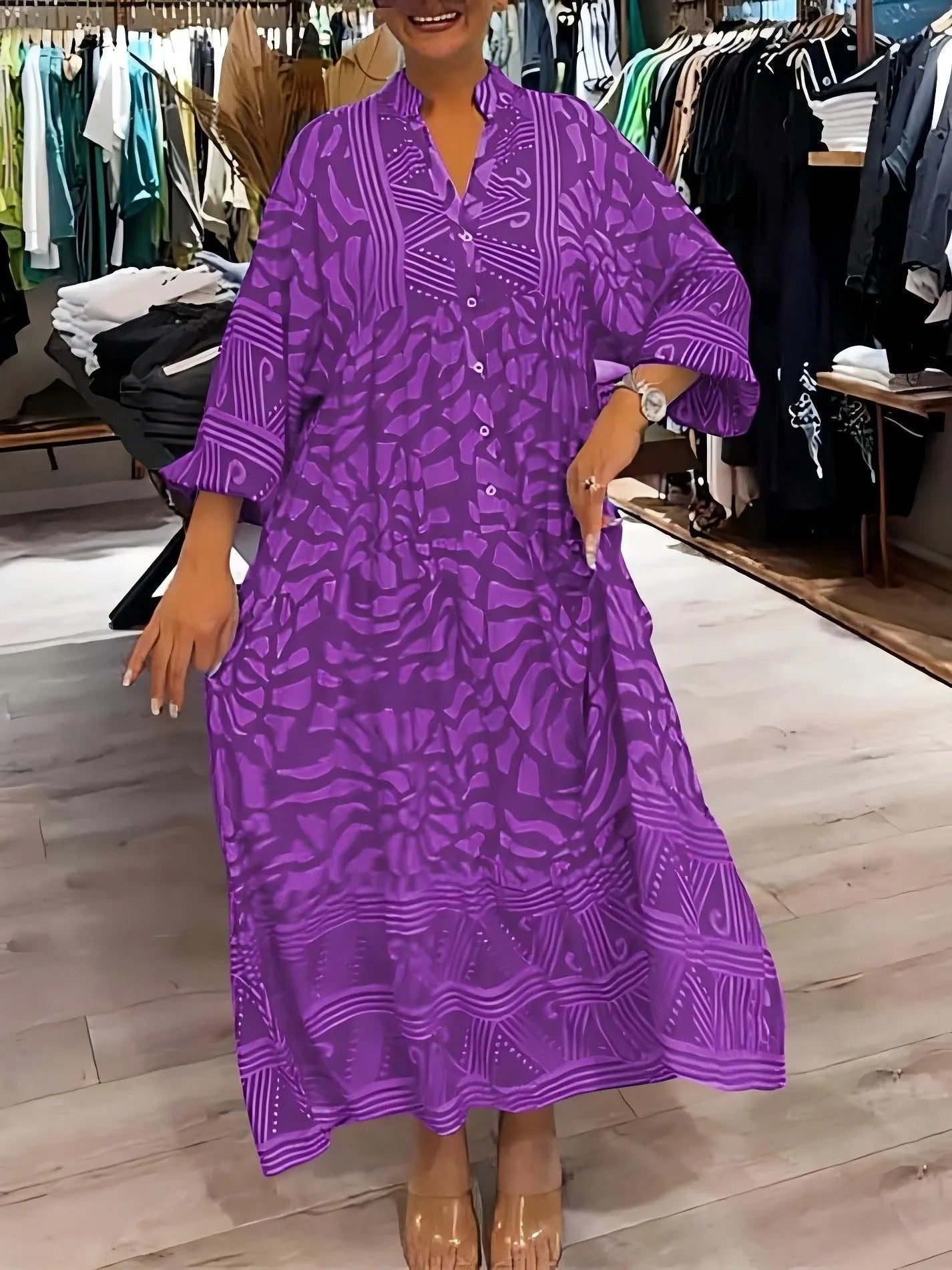 Viola | Flowy Printed V-Neck Dress